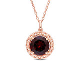 3.00 Carat (ctw) Garnet Halo Pendant Necklace in Rose Plated Sterling Silver With Chain